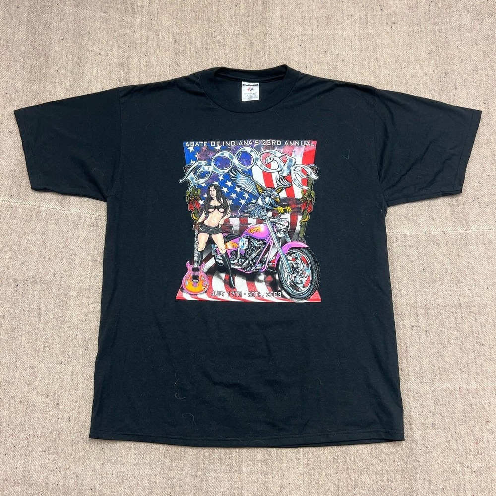 Vintage Abate Of Indiana Shirt Mens XL Black 2000s Y2K Motorcycle Chopper Boogie